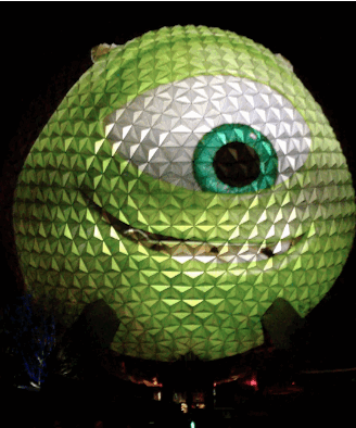 Monstros S.A.' projetado em esfera do Epcot Center