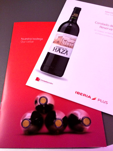 Carta de vinhos Classe executiva Iberia