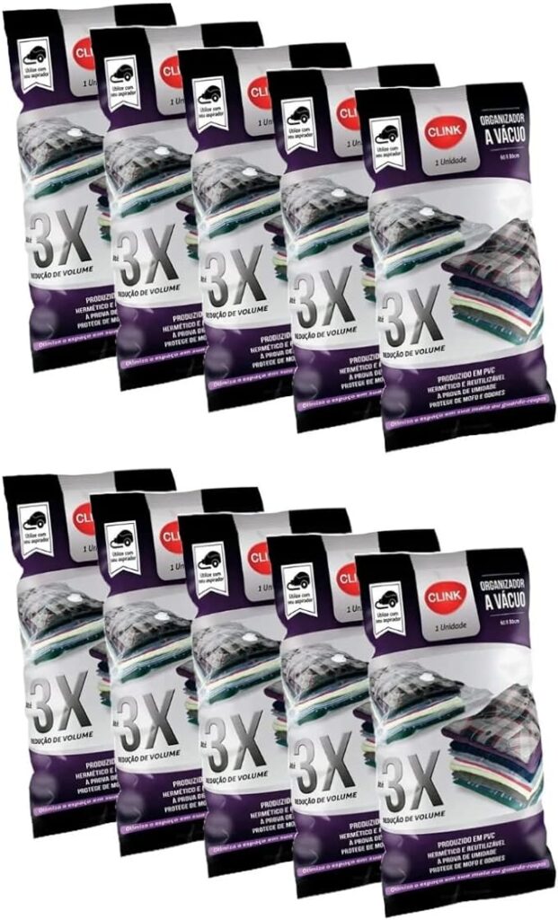 Kit Saco A Vacuo Organizador Clink Para Viagem Roupa Mala Protetor Reducao Volume